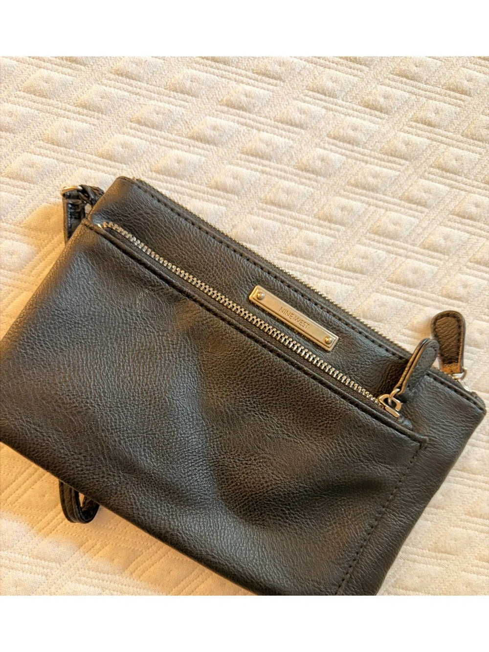 Nine West Black Leather Wristlet Crossbody with Front Zip